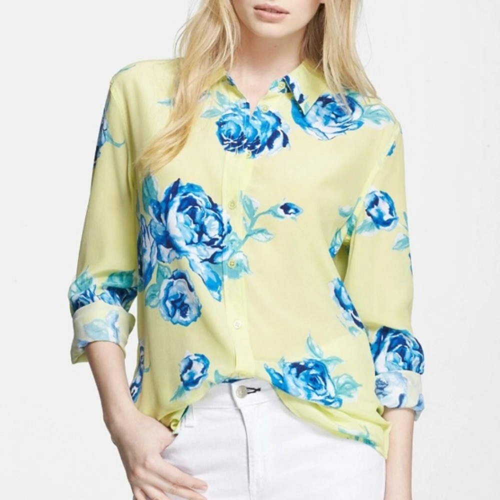 Equipment Yellow & Blue Floral Button Down Shirt (Sm/Med) - Picture 7 of 8